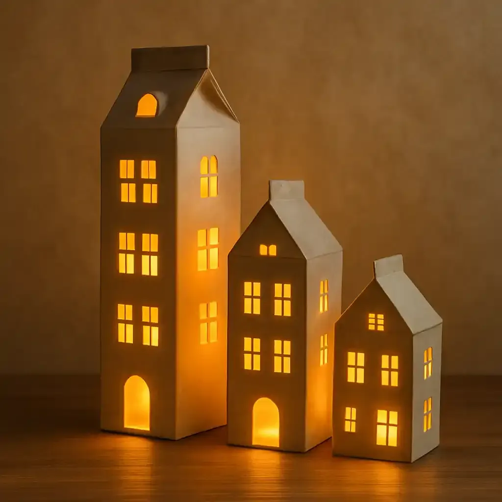 Leuchtende Häuser aus Tetrapack