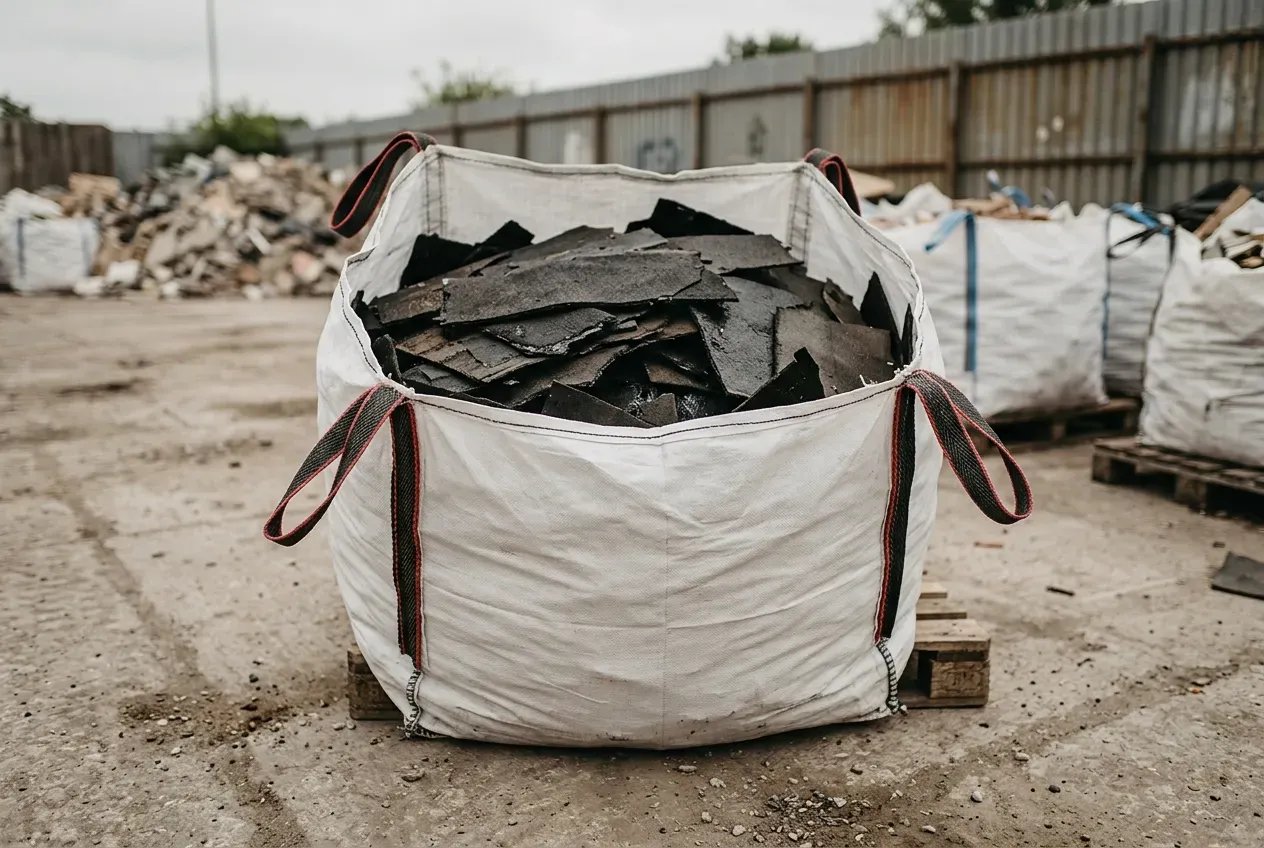 Dachpappe in Big Bags verpackt für den Transport zur Entsorgungsstelle