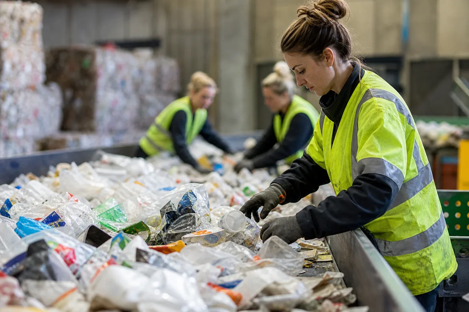 Sortierung von Verpackungsabfällen aus dem Gelben Sack in einer Recyclinganlage