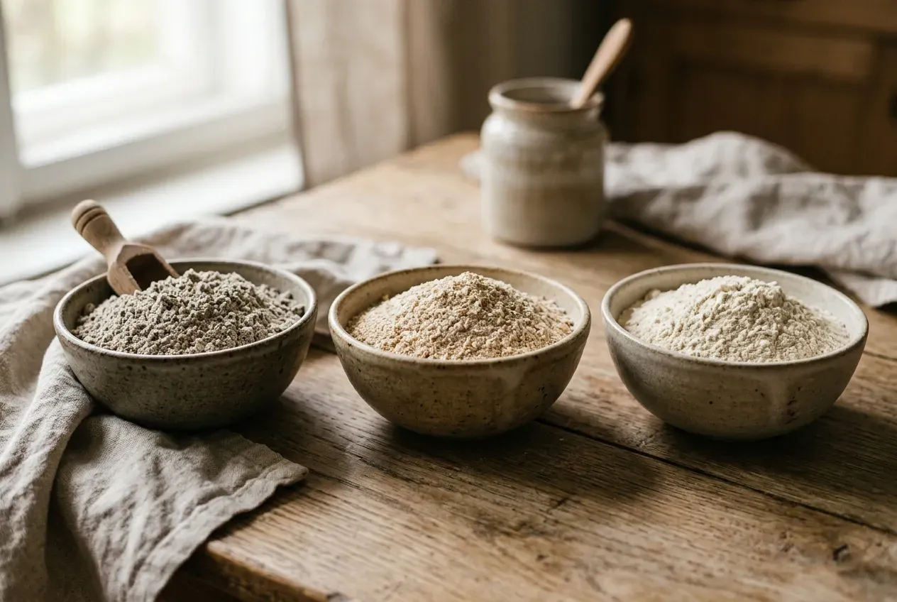 Verschiedene Mehlsorten für Sauerteig: Roggen, Dinkel und Weizen im Vergleich